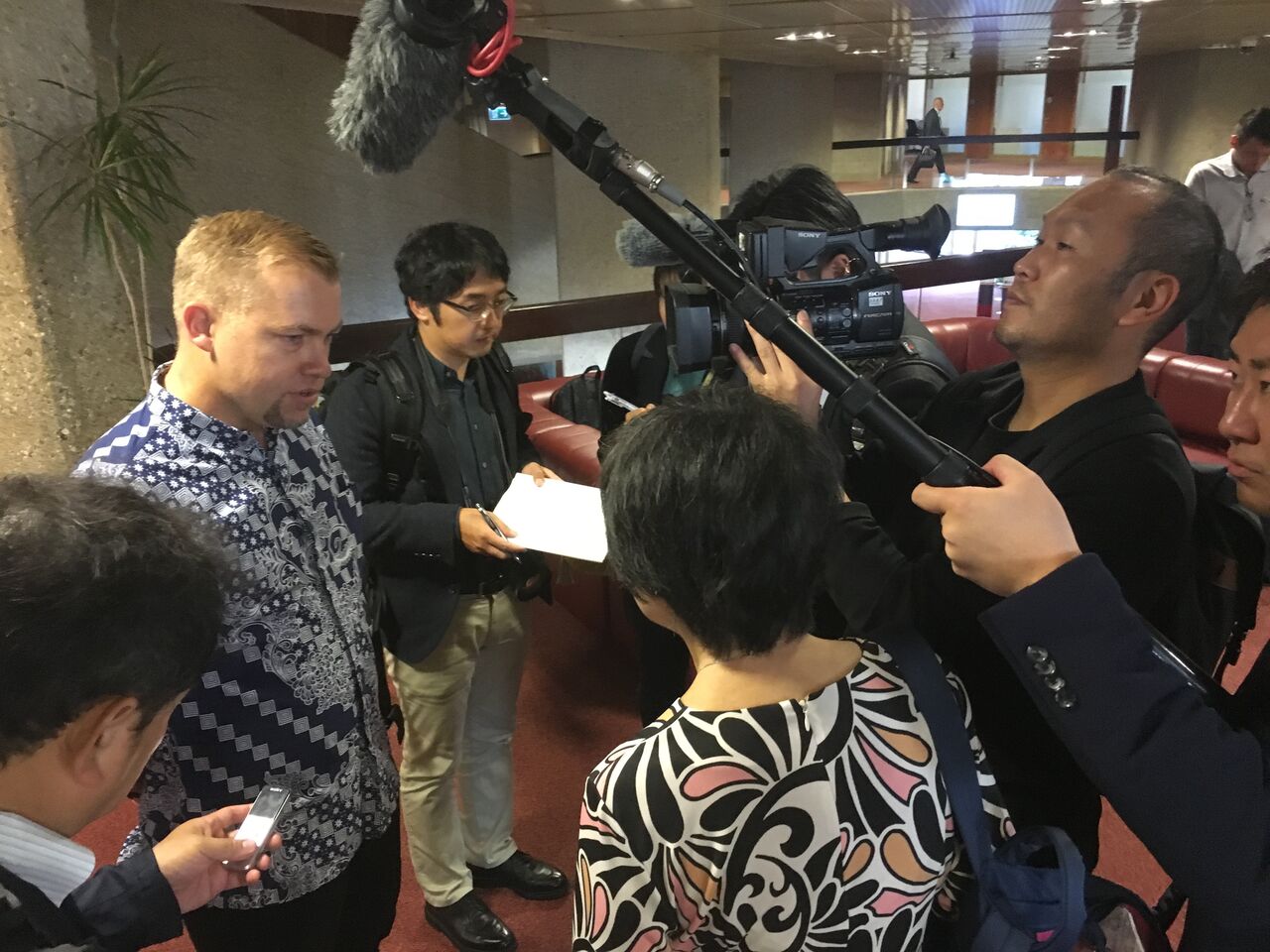 IPEN International Coordinator, Bjorn Beeler, being interviewed by Japanese media.